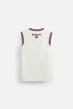 ZARA ФУТБОЛКА В СТИЛЕ VARSITY, ЭКРЮ