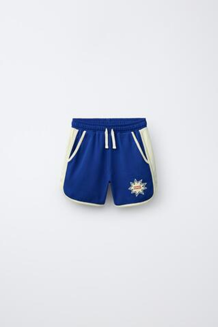 ZARA ШОРТЫ ИЗ МЯГКОЙ ТКАНИ С КОНТРАСТНЫМИ ДЕТАЛЯМИ, ЯРКО-СИНИЙ