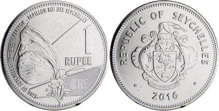 Сейшелы 1 рупия, 2016-2022 Бабочка XF