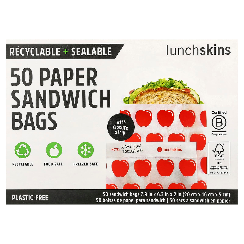 Lunchskins, бумажные пакеты для сэндвичей, яблоко, 50 шт.
