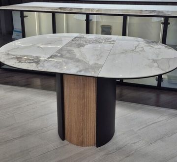 Стол БАТИСТ 115 с подсветкой цвет ПАНДОРА (PANDORA LIGHT), керамика / ДУБ АМЕРИКАНСКИЙ