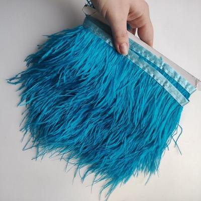 Перья страуса на ленте голубой (перьевая тесьма) 8 - 10 см.