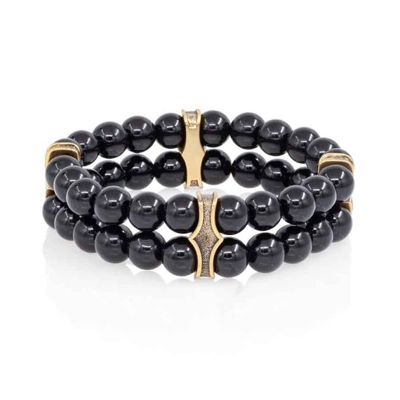 Всевидящее Око - двойной браслет с шармами из бронзы с черным кварцем 8 мм, вид 1