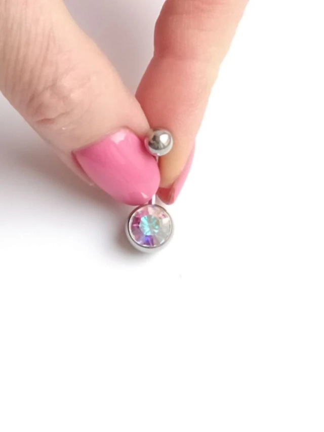 Банан для пупка, 1,6 х 10 мм, с камнем d=10 мм, радужный