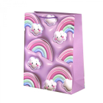Пакет подарочный бумажный Alingar, (L+) 26х32х10 см, вертикальный, "Радуга и облачка", матов. ламинация, тиснение голография, эффект 3D, ассорти