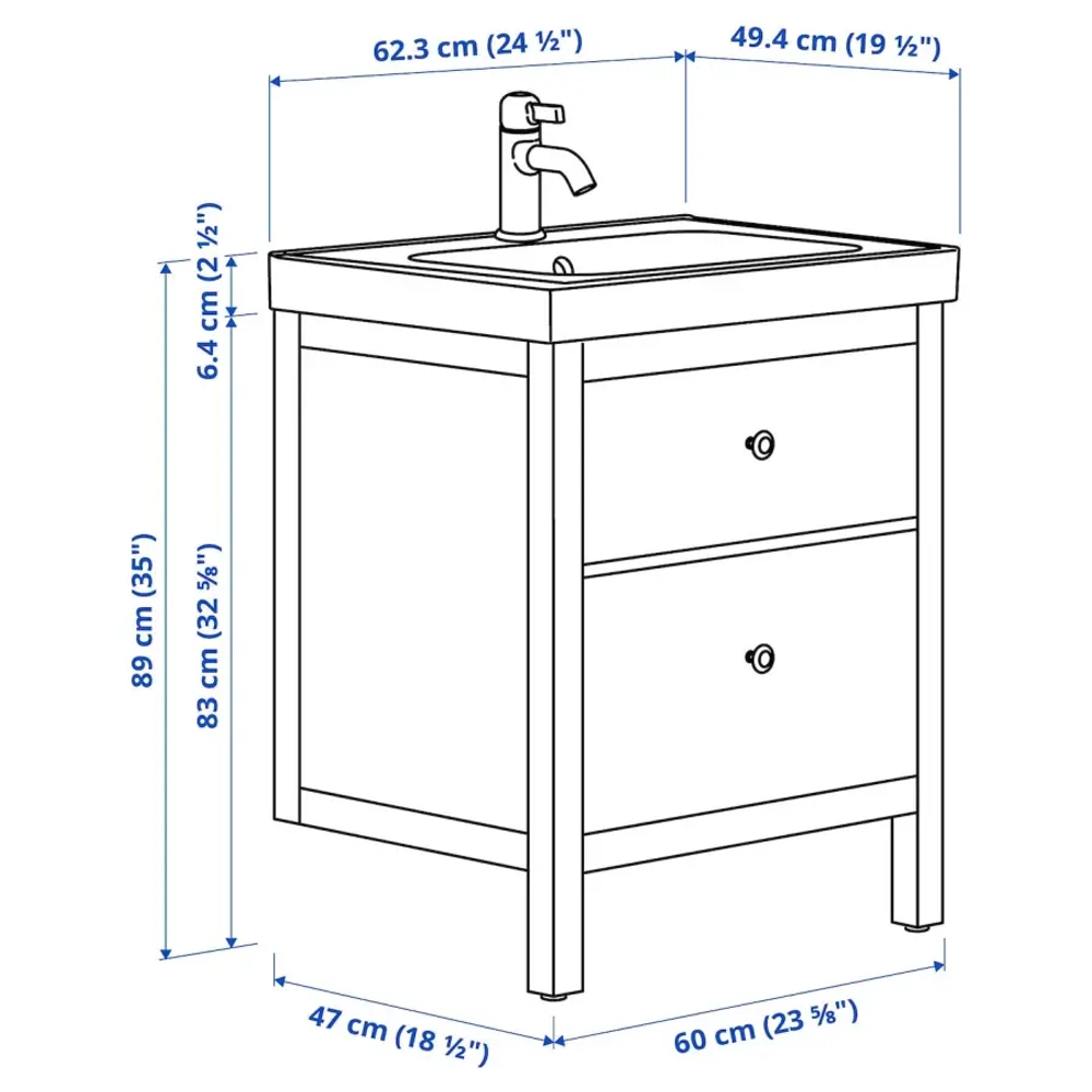 Тумба для ванной - HEMNES / ORRSJÖN /ORRSJОN  IKEA/ ХЕМНЕС/ОРРСЬЕН ИКЕА, 62х49х89 см, белый
