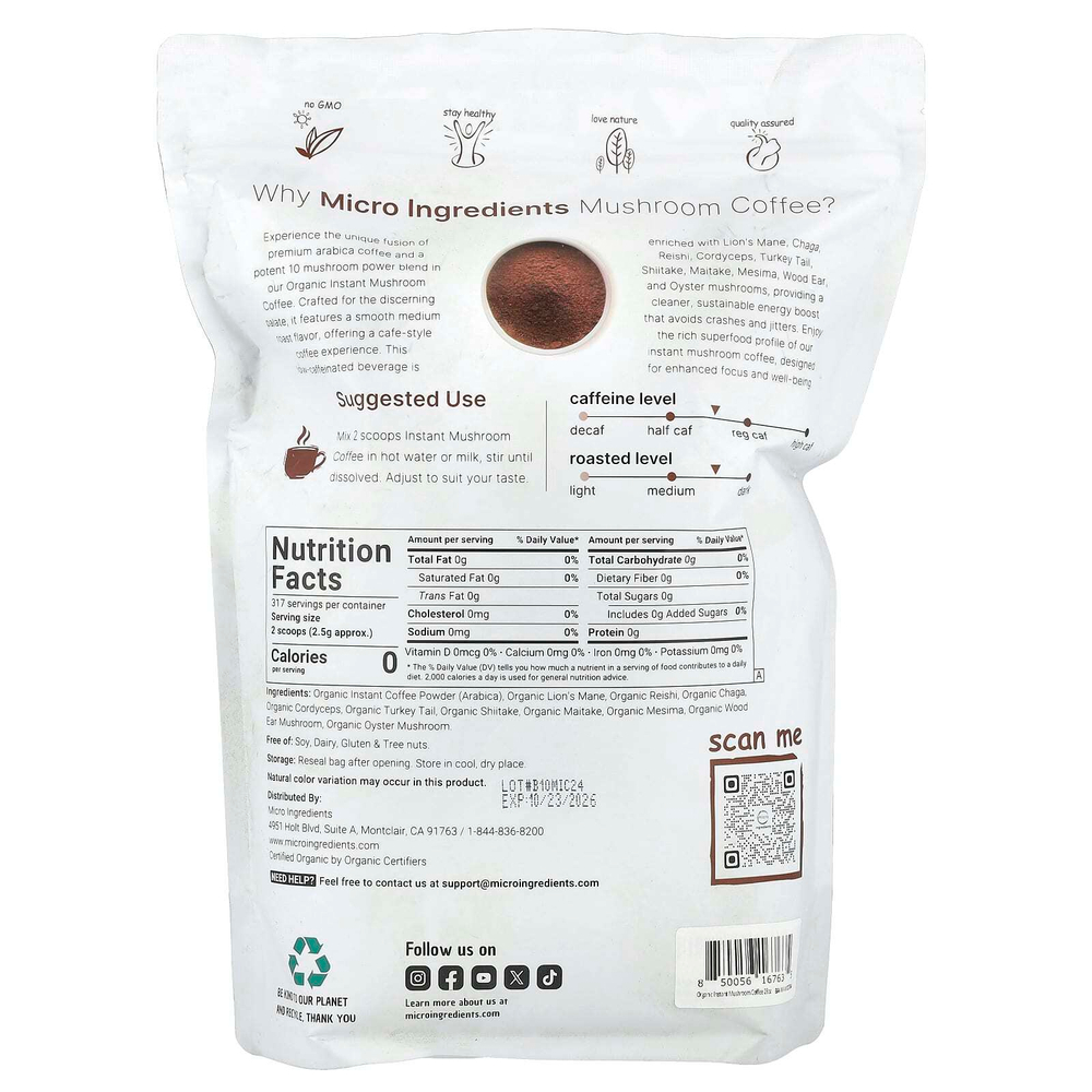 Micro Ingredients, Органический растворимый кофе с грибами, 793 г (28 унций)