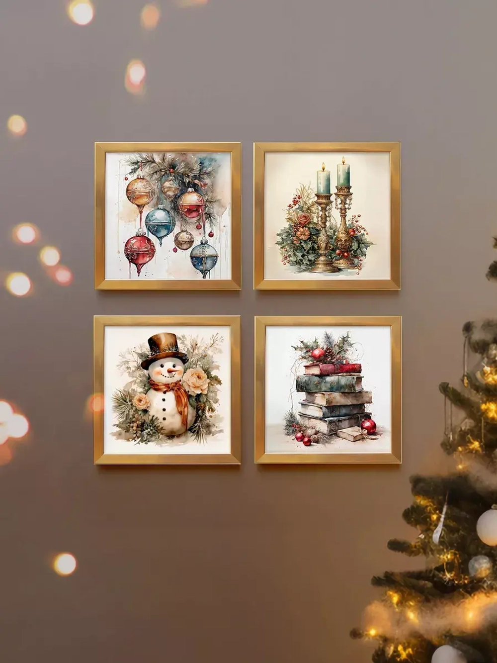 Картины на стену интерьерные на холсте 4 шт, 23*23 см