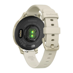 Спортивные часы Garmin Lily 2 Active, силиконовый ремешок цвета кости Алюминиевый безель цвета «лунное золото», стекло Gorilla Glass. Ремешок с классической застёжкой — на запястье обхватом 110–175 мм