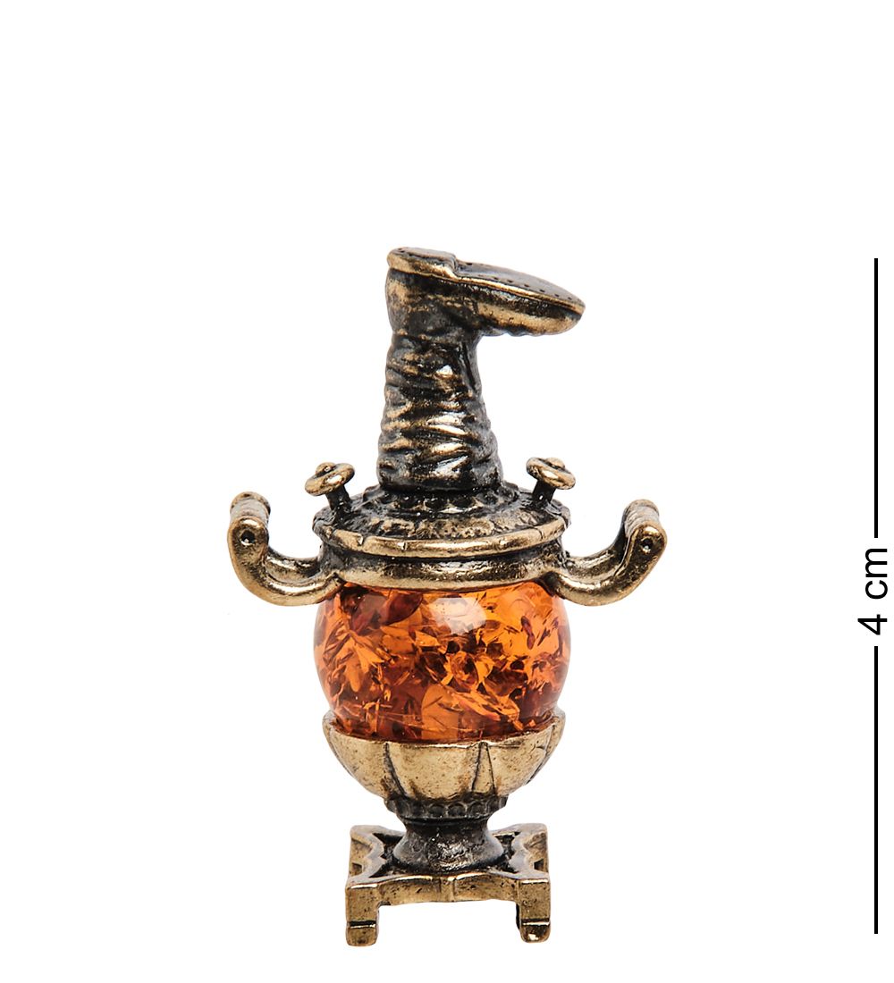 Народные промыслы AM-1396 Фигурка «Самовар с сапогом» (латунь, янтарь)