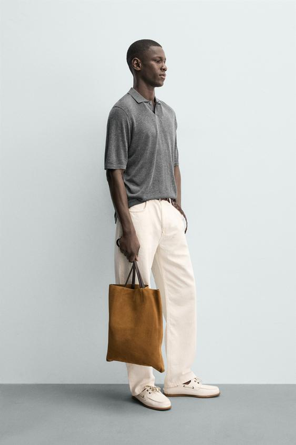ZARA ТРИКОТАЖНОЕ ПОЛО RELAXED FIT, СЕРЫЙ МЕЛАНЖ