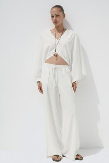 ZARA КИМОНО-НАКИДКА АСИММЕТРИЧНОГО КРОЯ, ЖЕЛТОВАТО-БЕЛЫЙ