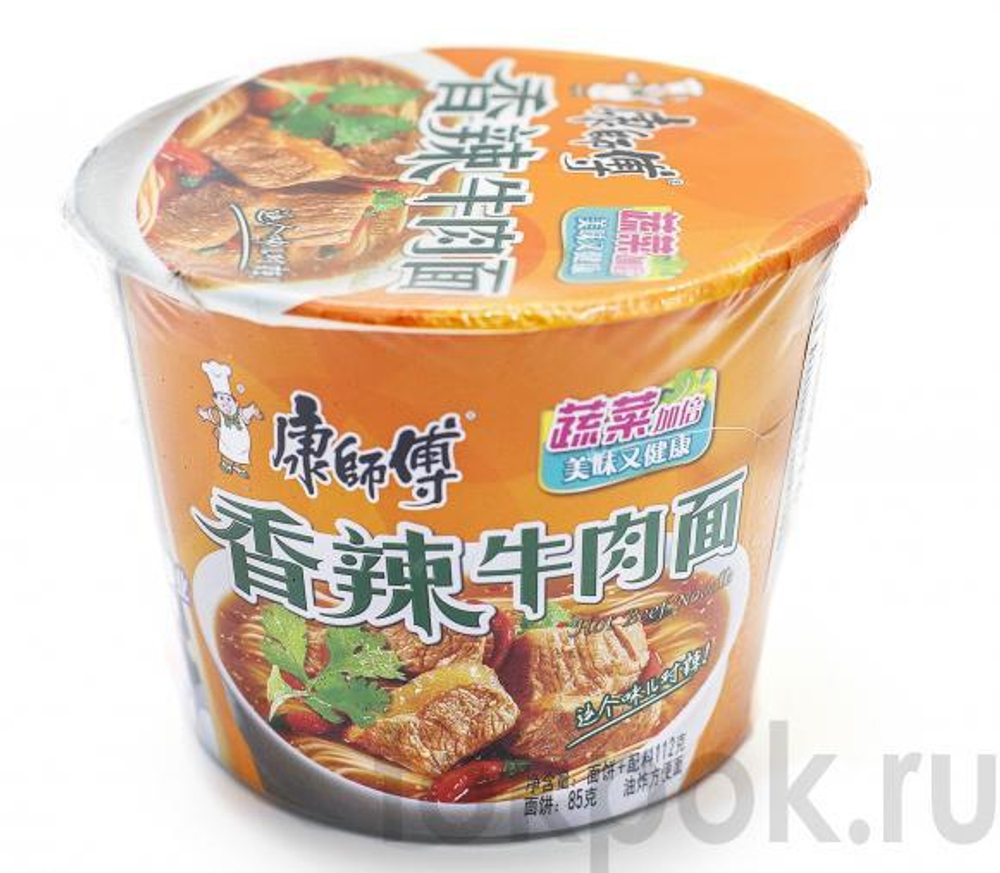 Лапша со вкусом пряной острой говядины Kang Shi Fu Hot Beef Noodle, 112 гр.