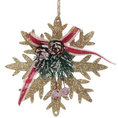 Подвеска елочная БЛЕСК «Снежинка зимняя» 12 см, Золото