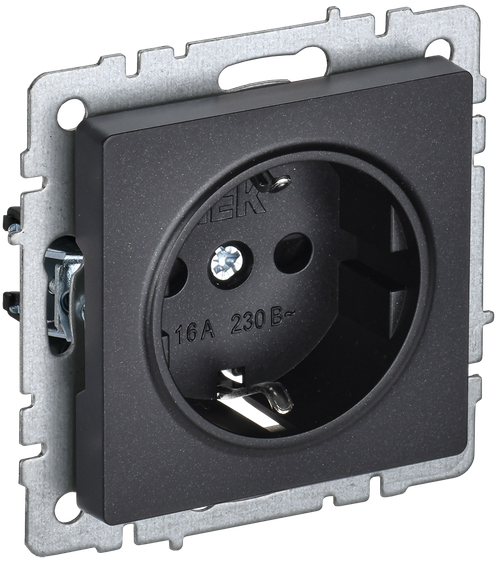 BRITE Розетка 1-местная с заземлением без защитных шторок 16А РС11-1-0-БрЧ черный IEK