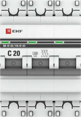 Автоматический выключатель EKF mcb4763-3-20C-pro, 3 полюса, 20 A, тип C, 4,5 kA