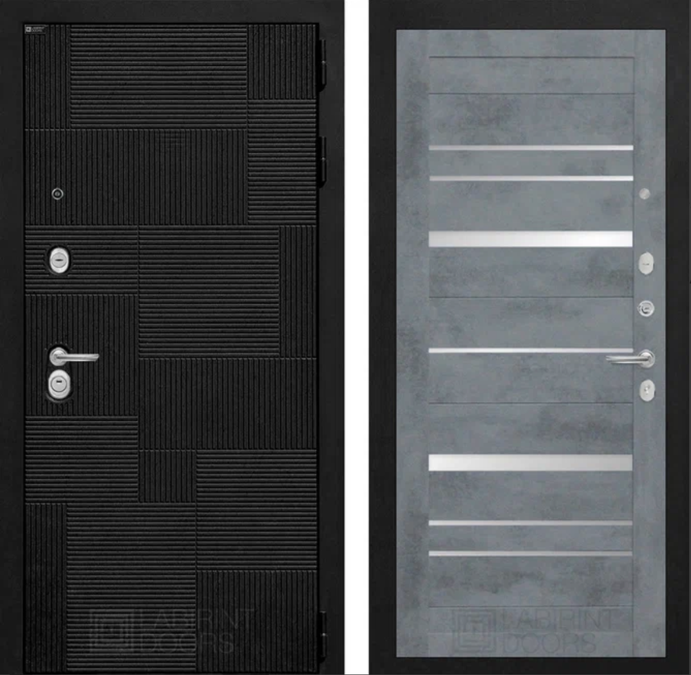 Входная металлическая дверь с зеркальными вставками Лабиринт PAZL (ПАЗЛ) 20 Бетон темный