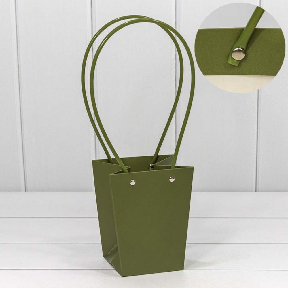 Пакет подарочный 15.5х13х9.5см Ваза для цветов (Зеленый)