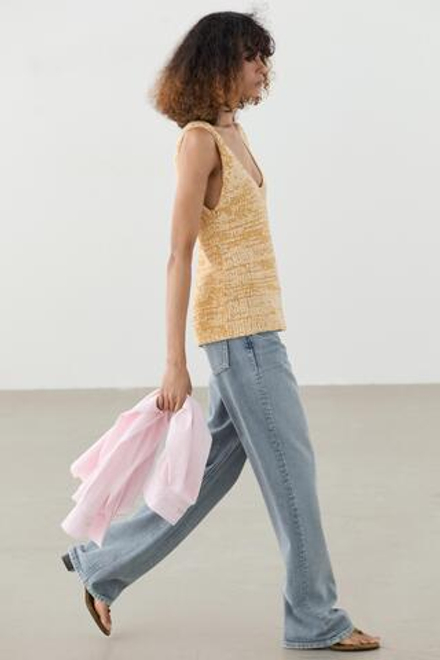 Massimo Dutti Трикотажный топ с круглым вырезом, желтый