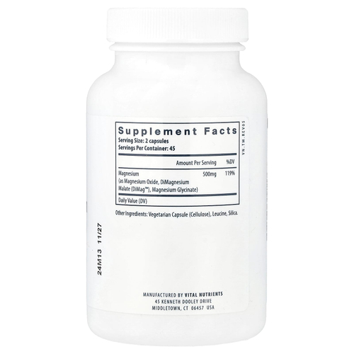 Vital Nutrients, Комплекс тройного магния, 500 мг, 90 веганских капсул (250 мг в 1 капсуле)