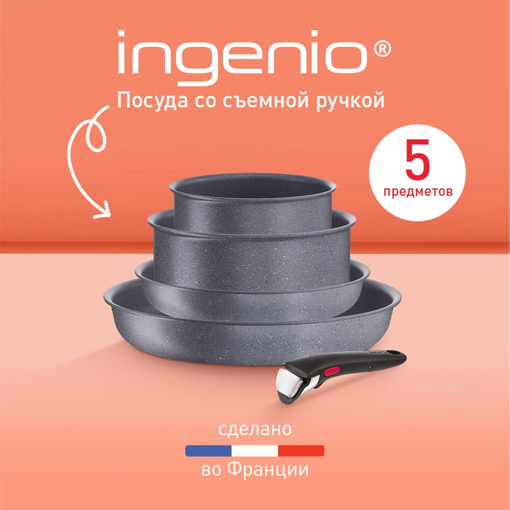 Набор посуды со съемной ручкой Tefal Ingenio Natural Force 5 предметов 16/20/22/28 см L3969053