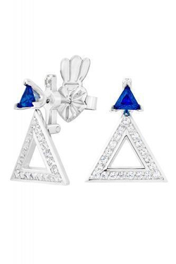 Серьги из серебра со вставками из выращенной синей шпинели и бесцветных фианитов