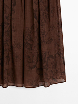 Massimo Dutti Юбка миди А-силуэта с цветочным принтом, шоколадный