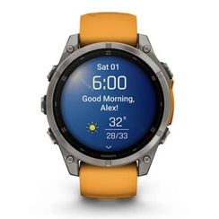 Garmin Fenix 8 47 мм AMOLED Sapphire – титановый корпус, оранжевый ремешок
