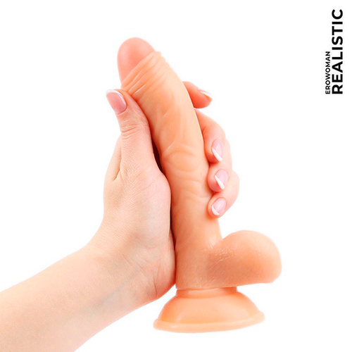 Телесный фаллоимитатор с мошонкой 18,5см Bior Toys Erowoman ER-30055