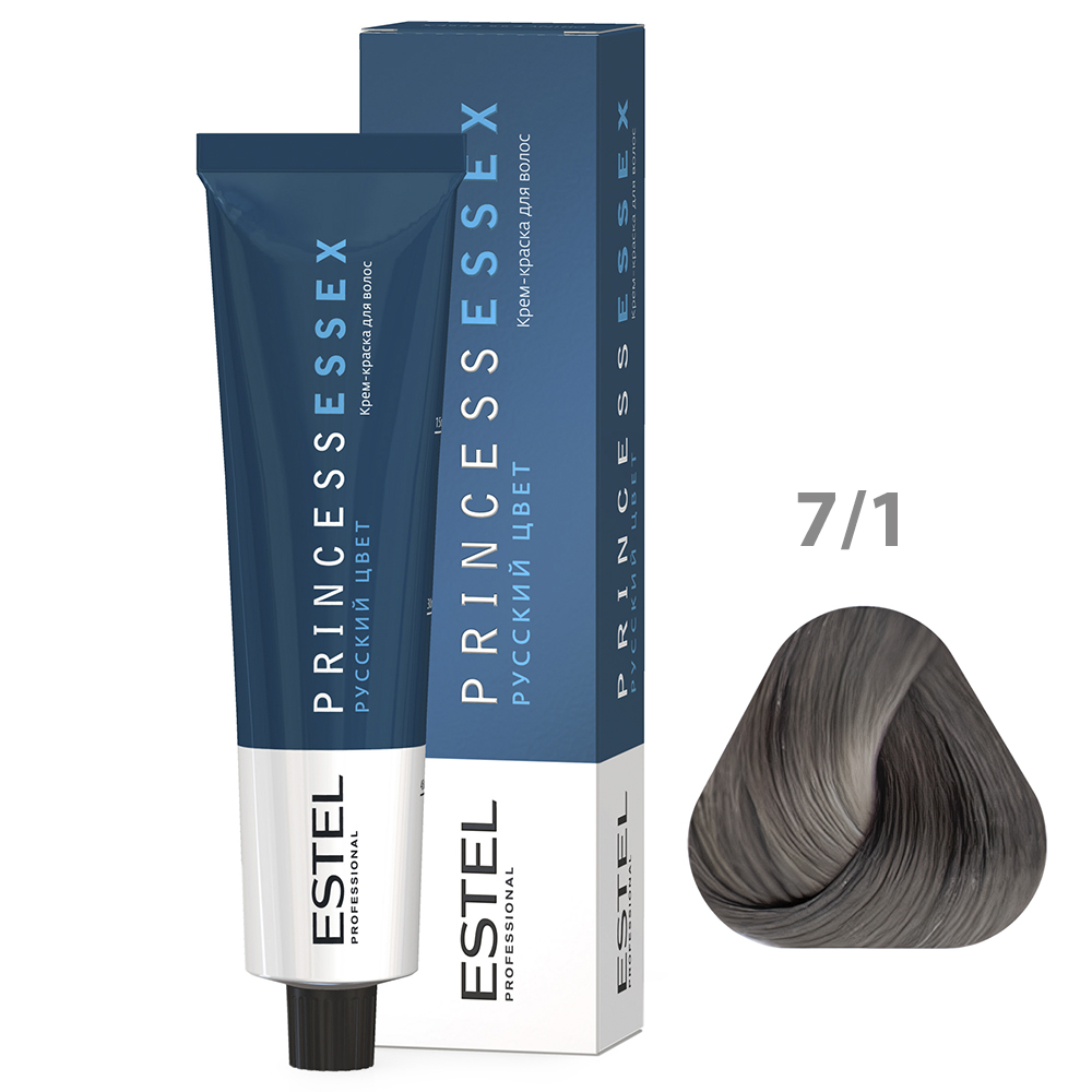 ESTEL PRINCESS ESSEX Крем-краска для волос, 7/1 средне-русый пепельный/графит, 60 мл