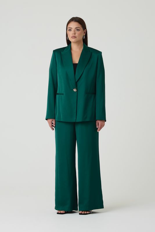 Брюки атласные на резинке, изумруд