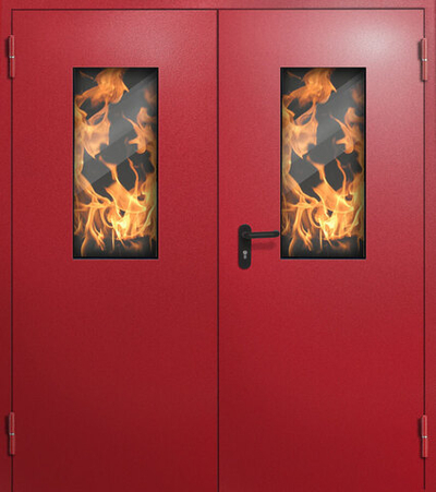Двупольная противопожарная дверь с остеклением - 1217