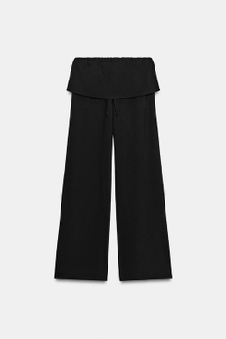 ZARA БРЮКИ ИЗ ПЛОТНОГО ХЛОПКА С ПОЯСОМ-КУШАКОМ, ЧЕРНЫЙ