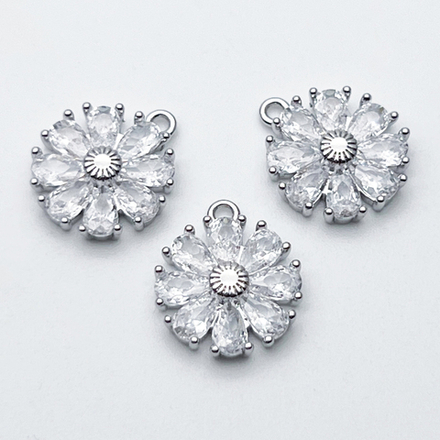 Подвеска Цветок, цвет серебро (родий) + прозрачный, размер 15*12 мм, цена за 1 шт