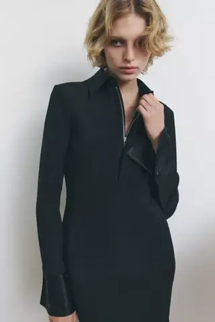 ZARA ПЛАТЬЕ МИДИ С ВОРОТНИКОМ ПОЛО И ЗАСТЕЖКОЙ-МОЛНИЕЙ, ЧЕРНЫЙ