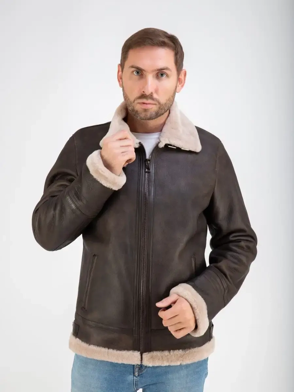 Дубленка мужская натуральная авиатор зимняя Турция