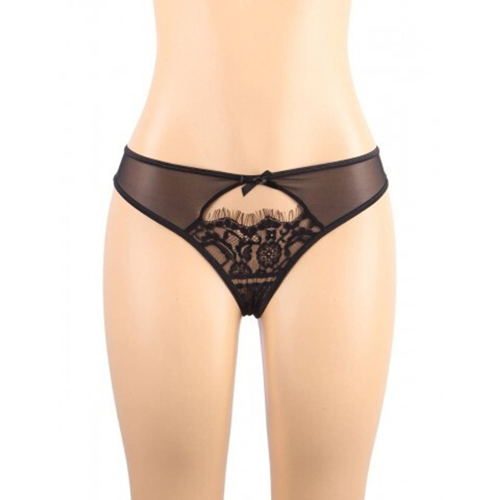 Пояс для чулок с ремешками и трусики Flower&bow, черные, XL-2XL