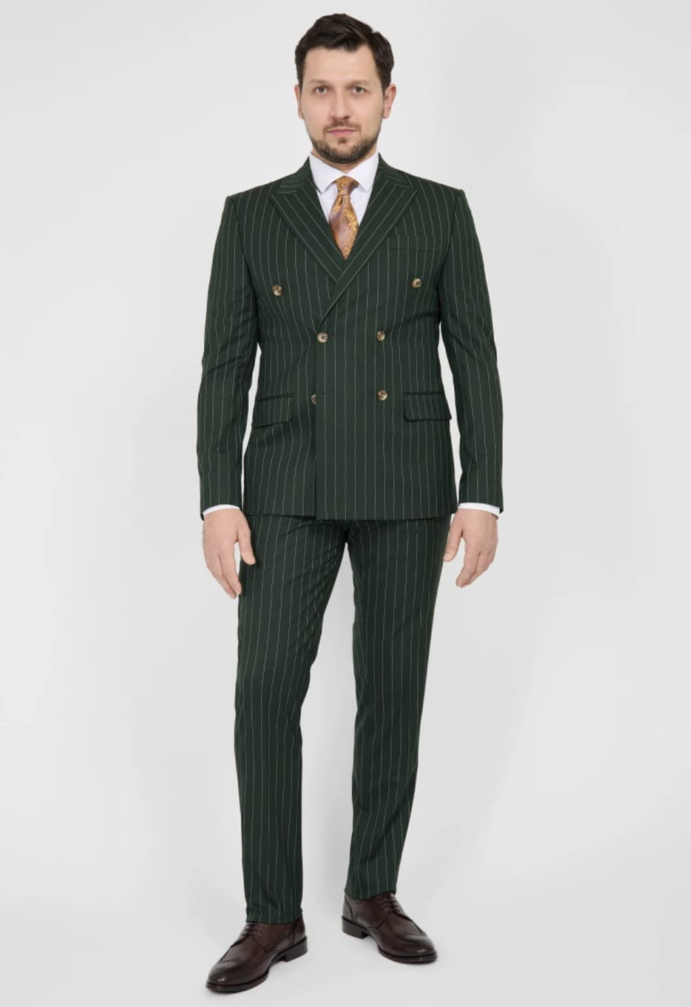 Мужской двубортный костюм (зеленый) В95