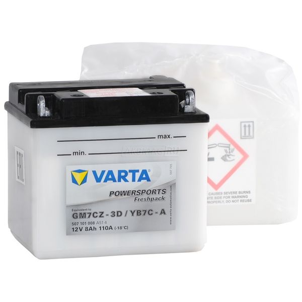 Аккумулятор для мототехники VARTA Powersports Freshpack YB7C-A/GM7CZ-3D 110 А обр. пол. 8 Ач (507 101 008)