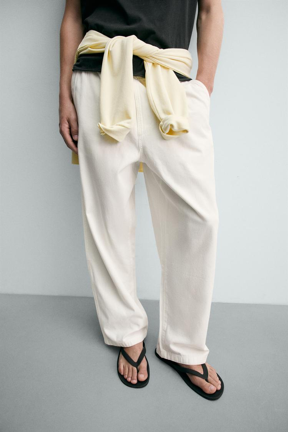 ZARA БРЮКИ RELAXED FIT В ЕЛОЧКУ, БЕЛЫЙ