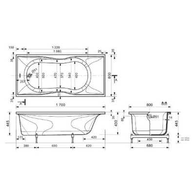Эстет Бета Ванна гидро-аэромассажная 170х80 матовая