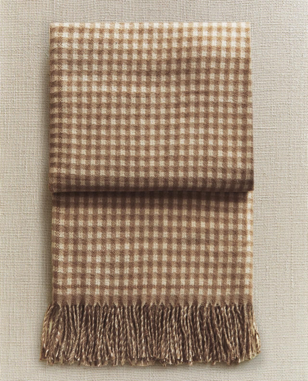 Zara Home - Клетчатый плед с бахромой, бежевый, 140x190 см
