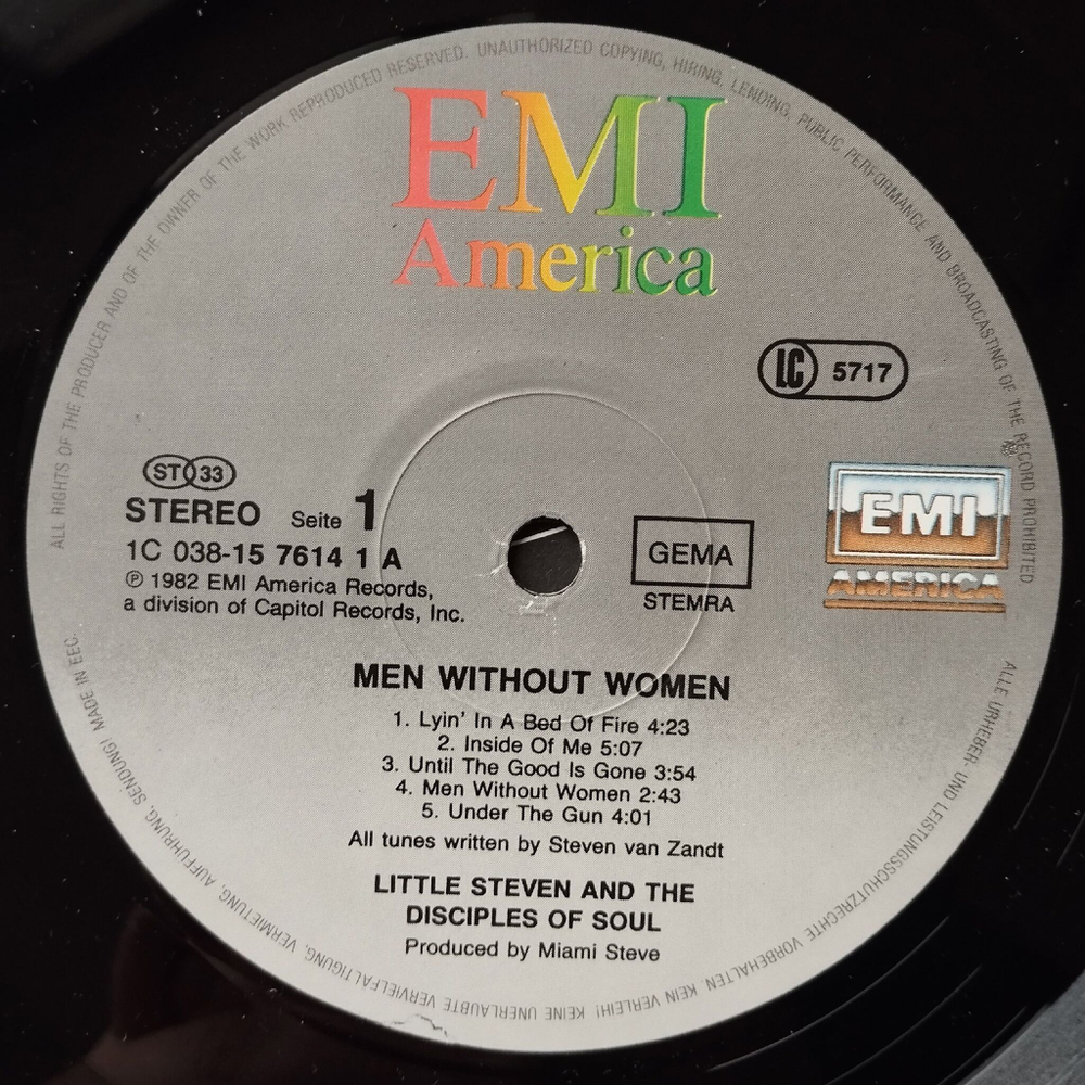 Винтажная виниловая пластинка LP Little Steven And The Disciples Of Soul Men Without Women (Germany 1986)