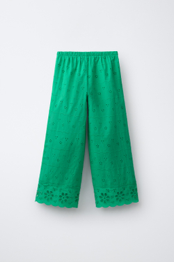 ZARA БРЮКИ WIDE LEG SCHIFFLY, ЗЕЛЕНЫЙ