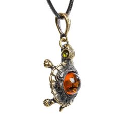 AM- 147 Подвеска «Черепаха» бол. (латунь, янтарь)