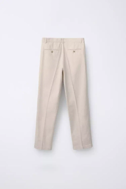 ZARA КОСТЮМНЫЕ БРЮКИ ИЗ ХЛОПКА И ЛЬНА, СВЕТЛО-БЕЖЕВЫЙ