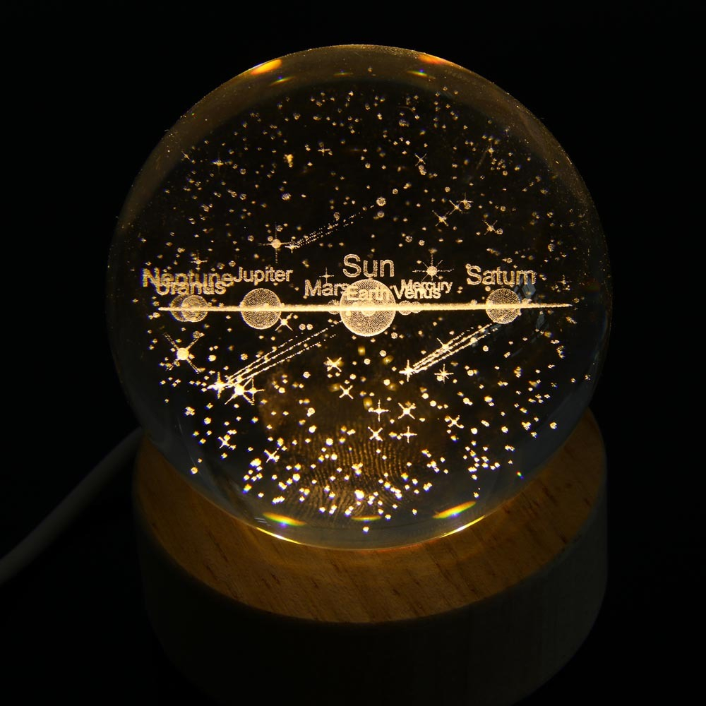 Светильник LED, USB, стекло, дерево, теплый свет, 6х7,5см