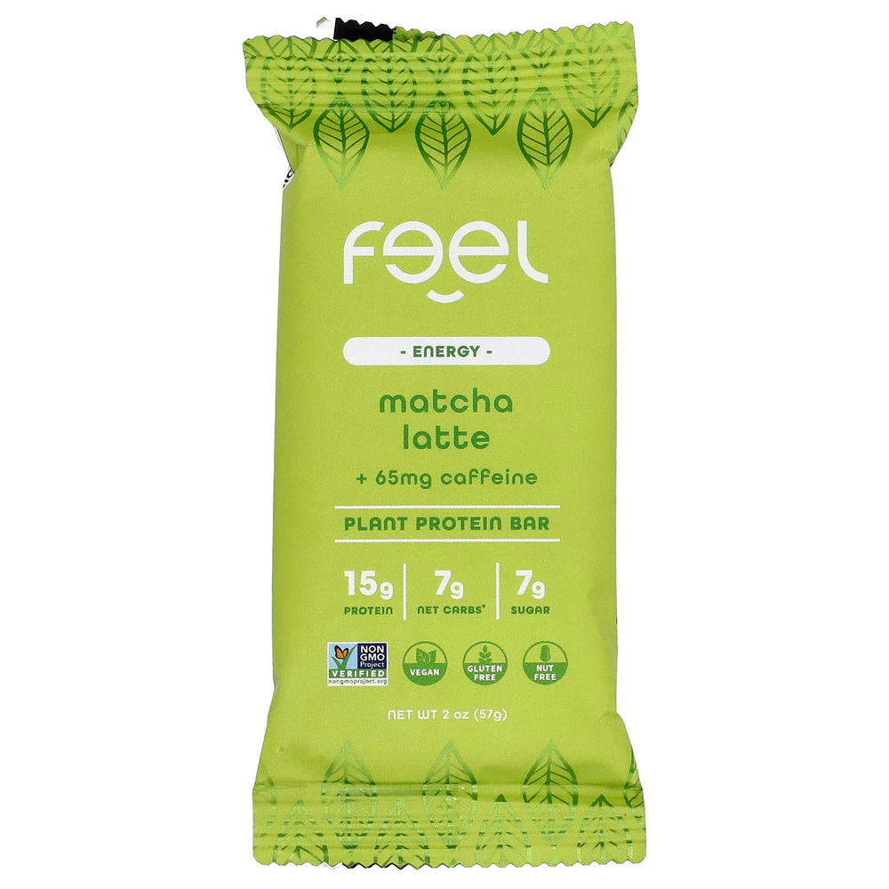 The Feel Bar, Energy, батончики с растительными протеинами, латте с матча и кофеином, 10 батончиков по 57 г (2 унции)