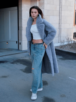 Шуба из шерсти мериноса, стальная, SilverFox