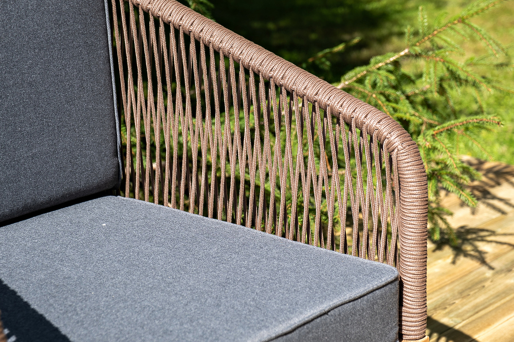 "Канны" лаунж-зона 4-местная из роупа со столиком "Канны" (серый гранит), основание дуб, роуп коричневый